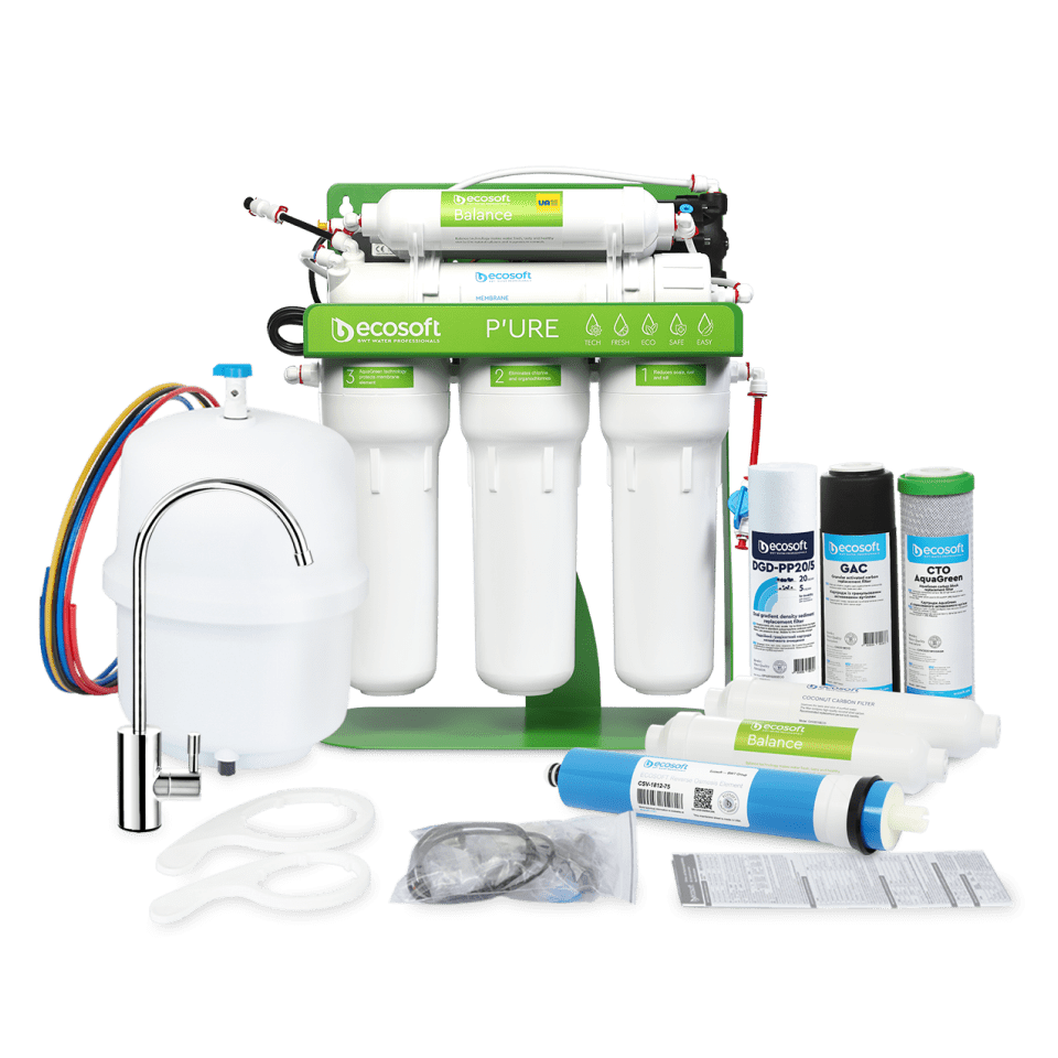 Ecosoft PURE Balance tartályos fordított ozmózisos víztisztító nyomásfokozó szivattyúval, speciális magas ásványi anyag tartalmú visszasózóval (elérhető 60-80mg/l ásványi anyag tartalom) - Image 2